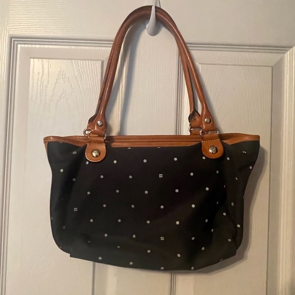 Vintage Kate Spade fabric bag with leather handles. Super cute polka dots! - Picture 2 of 4